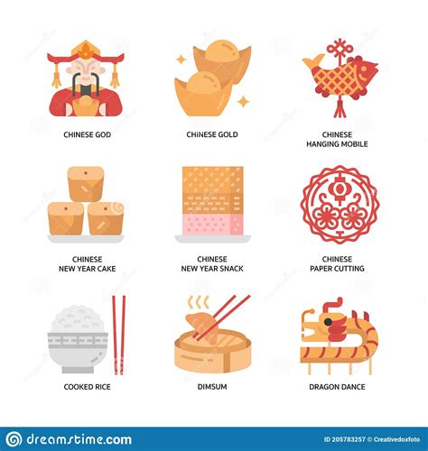 Chinese New Year Icons Set Stock Vector Illustration Of Tradition
