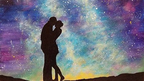 Easy Acrylic Painting Lovers Under A Starry Night Sky