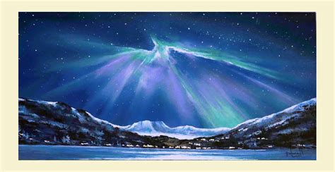 Aurora Borealis Northern Lights Painting Mountains Stars