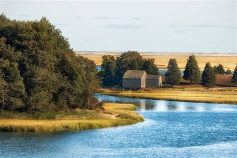 River Landscape And House At Cape Cod Massachusetts Image Free