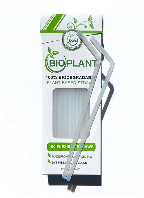 Bioplant 100 Pack Plant Based Corn Biodegradable Straws Plasticless