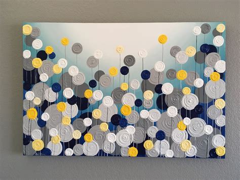 Navy Blue Turquoise Yellow And Gray Textured Painting Etsy Blue And