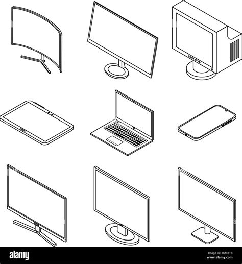 Monitor Icons Set Isometric Set Of Monitor Vector Icons Thin Line