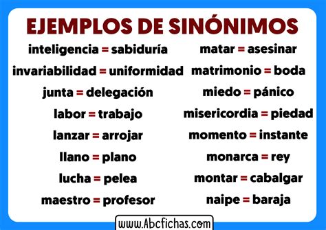 Ejemplos de Sinónimos El uso de los sinónimos en la Lengua