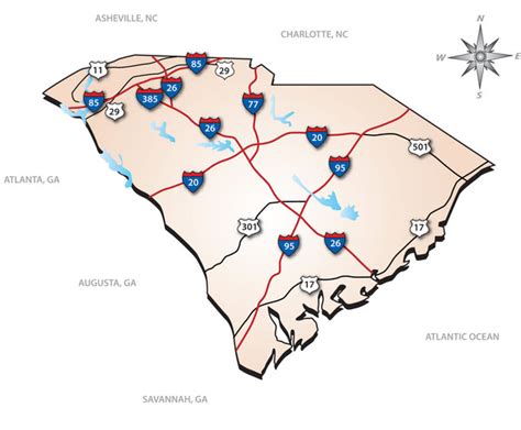 South Carolina Interstate Map South Carolina Mappery