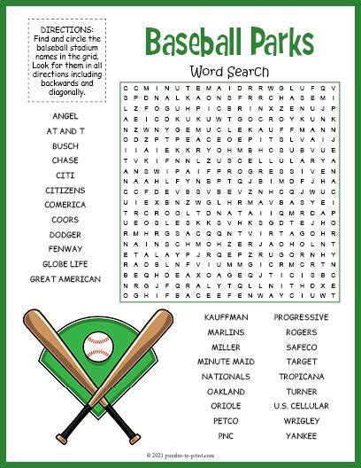 Free Printable Baseball Parks Word Search Free Word Search Puzzles