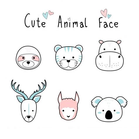 Cute Adorable Animals Face Cartoon Doodle Pastel Animal Doodles