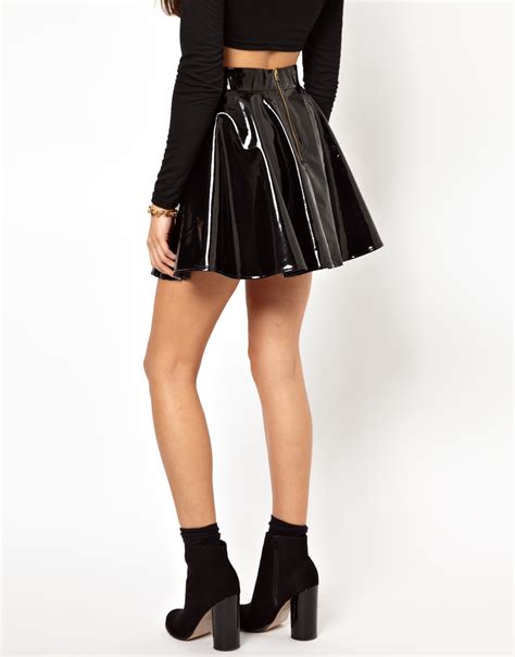 Lyst Asos Glamorous Skater Skirt In High Shine Pvc In Black