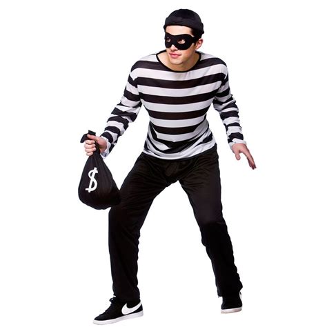 Burglar Thief Fancy Dress Cops Robbers Uniform Mens Halloween Costume Mask Male Fancy Dress