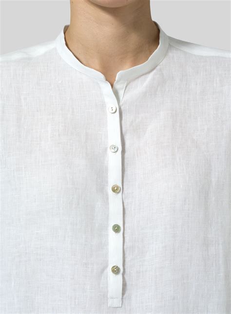 Linen Mandarin Collar Shirt Plus Size