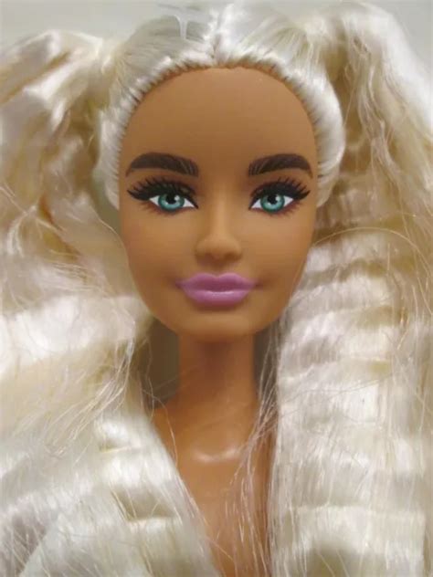 NUDE BARBIE EXTRA Doll 8 Long Crimped Platinum Blonde Hair Ponytails
