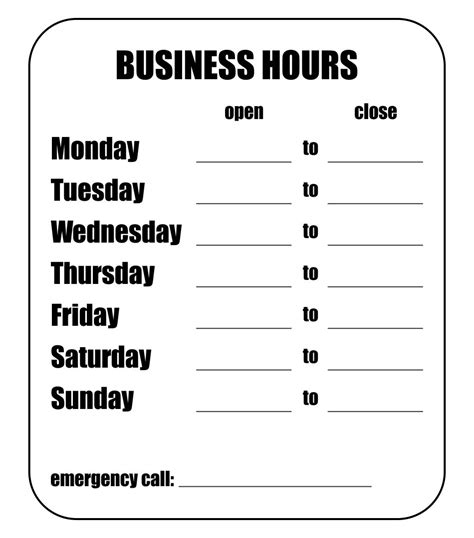 6 Best Images of Printable Office Hours Sign - Free Printable Business ...