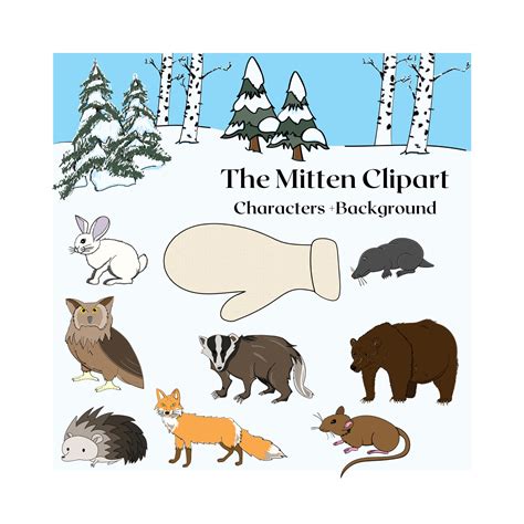 The Mitten By Jan Brett Characters Mitten And Background Etsy Uk