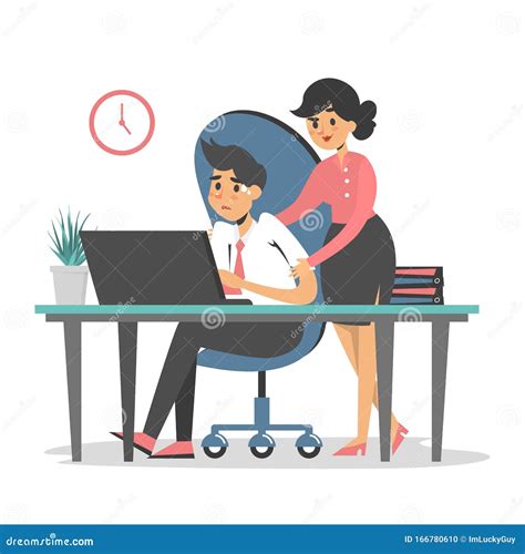 Sexual Harassment At Work Isolated Woman Boss Touch Stock Illustration