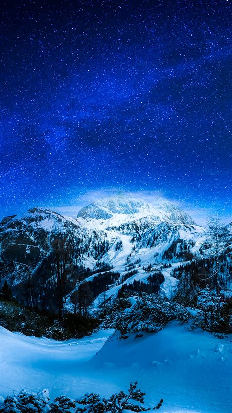Desktop Wallpapers Stars Winter Nature Mountains Sky Snow 1080x1920