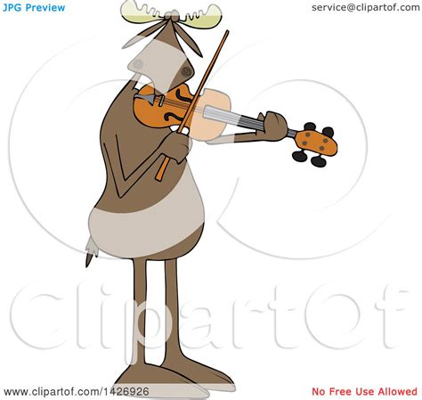 Clipart Of A Cartoon Musician Moose Playing A Violin Or Viola Royalty