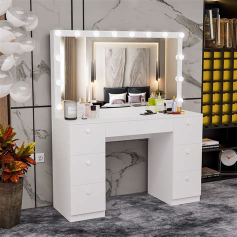 Boahaus Freya Modern Makeup Vanity With Lights White Vanity Table For