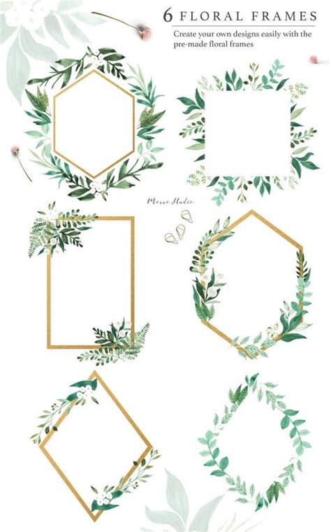 Individuell gestaltete einladungskarten für die goldene hochzeit. Aquarell Floral Rahmen: BOTANIST Floral Greenery Gold Rahmen / Frühling Sommer grün / Hochzeit ...