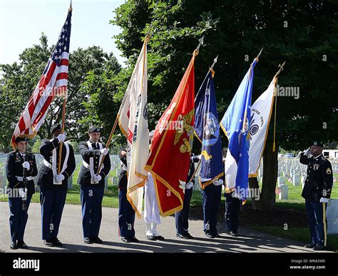 A U S Joint Service Color Guard Presents The Colors During A Memorial