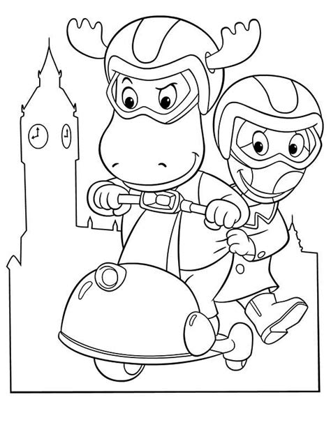 Tyrone And Uniqua Ride Scooter In The Backyardigans Coloring Page