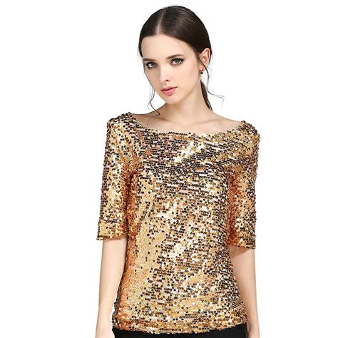 Buy Haoduoyi New Fashion Women Sex Sequin Blouses Lace Embroidered Glittering