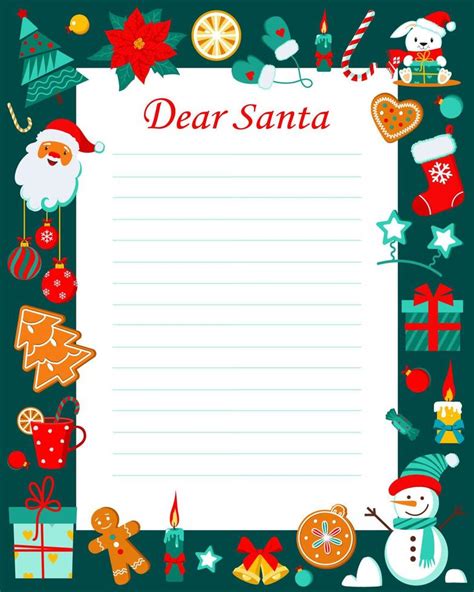 Letter To Santa Claus Template With Christmas Characters Christmas