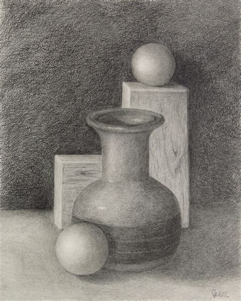 Graphite Pencil Drawing In Realism Style Still Life With Shapes