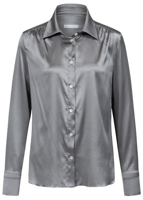 Women Silk Shirt In Silver Grey Silk Blouse Long Sleeve Blouse Etsy