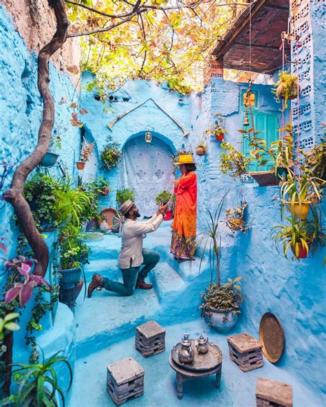 Secret Proposal In Chefchaouen The Blue City Of Morocco Couple Photo Session Blue City