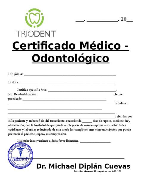 Certificado Medico Odontologico