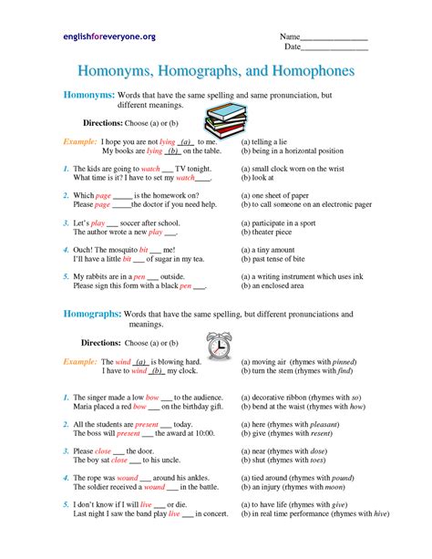 Homonyms Homophones And Homographs Worksheets