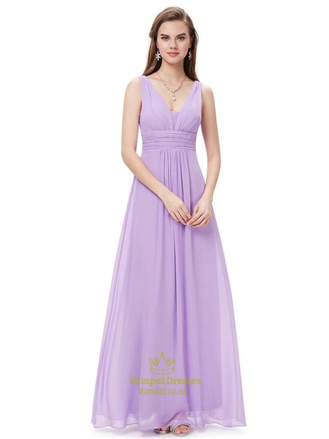 Lilac V Neck Sleeveless Chiffon Bridesmaid Dresses For Spring Wedding