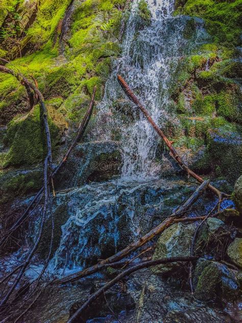 Waterfall On Moss Covered Rocks Stock Image Image Of Hiking Stones