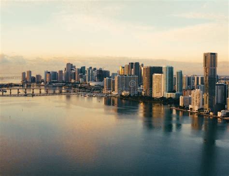 Miami Downtown Skyline By Drone At Sunset Stock Photo Image Of Clouds