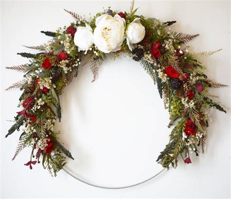 Christmas Minimalist White Peony Dried Flower Modern Holiday Etsy