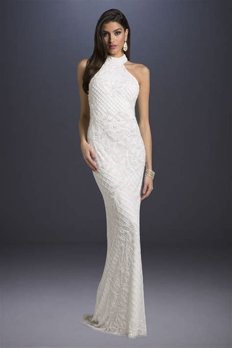 Lattice Beaded Halter Neck Sheath Wedding Dress Style 51003 Ivory 14