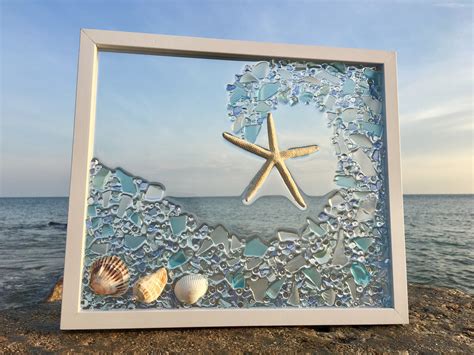 Aqua Marine Wave Sea Glass Art Beach Decor 15 X 13 Glass Window Art Sea Glass Window Art
