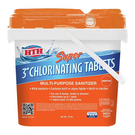 Hth Super 3 Inch Chlorine Tablets For Pool Pool Chemicals 25 Lbs