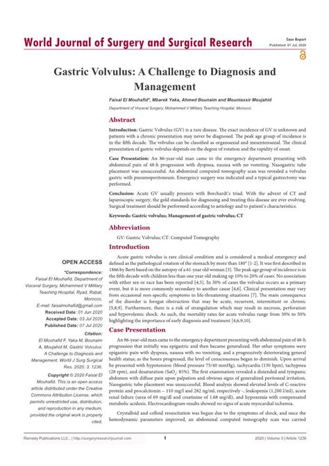 Gastric Volvulus A Challenge To Diagnosis And Management Docslib