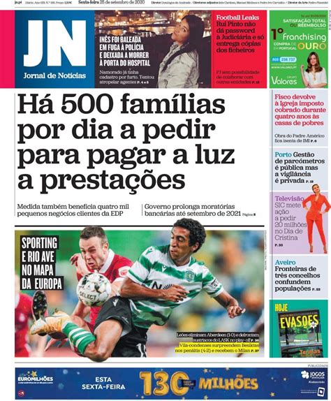 Capa Jornal De Notícias 25 Setembro 2020 Capasjornaispt