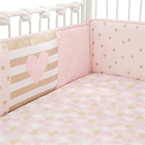 Lambs And Ivy Baby Love 4 Piece Crib Bumper Pads Pinkgoldwhite With