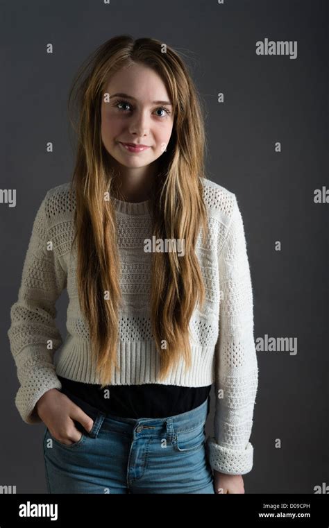 A Slim Thin 14 15 Year Old Teenage Girl Single Uk Long Hair Stock
