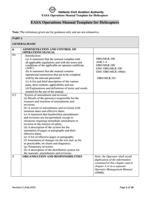 Easa Operations Manual Template Fill Online Printable Fillable