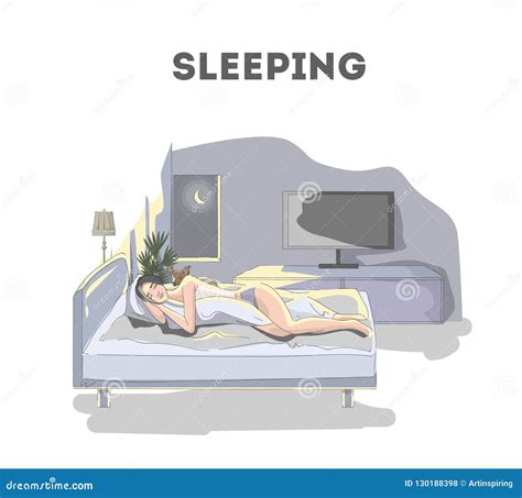 Woman Sleeping At Night In Her Bed Stock Vector Illustration Of Concept Adult 130188398