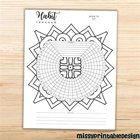 Mandala Habit Tracker Printable Monthly Habit Tracker Bullet Etsy