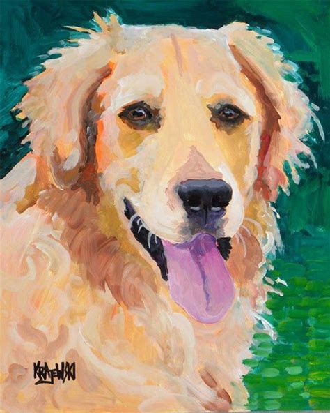 A Painting Of A Golden Retriever Dog With Its Tongue Out And His Tongue