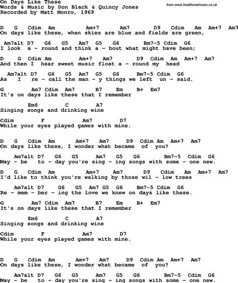 Song Lyrics With Guitar Chords For On Days Like These Matt Monro 1969