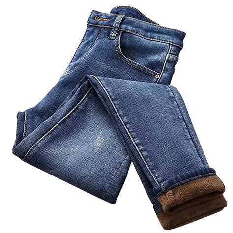 Women High Waist Thermal Jeans Fleece Lined Denim Pants Stretchy Trousers Skinny Pants Din889