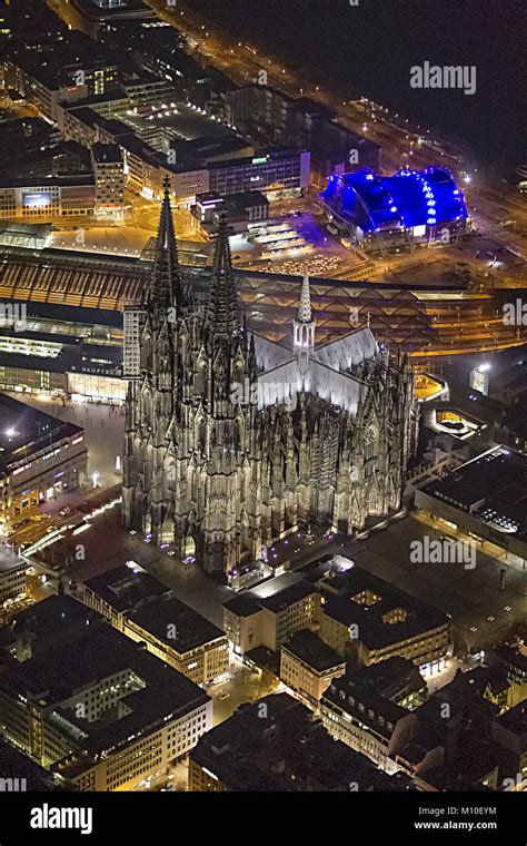 Aerial View Cologne Cathedral At Night Cologne Cathedral Is The