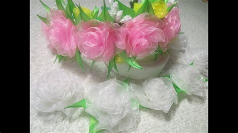 Ободок из роз и бутонов роз из органзы Канзаши Kanzashi Youtube